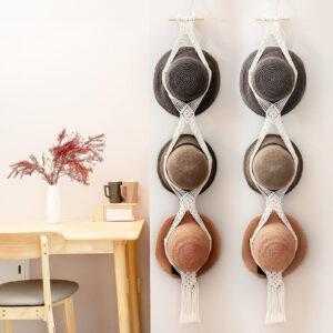 Pack Macrame Hat Rack for Wall, Bohemian Hat Hangers Organizer Hanging Display, Hand Weaving Decorative Cap Holder Wide Brim
