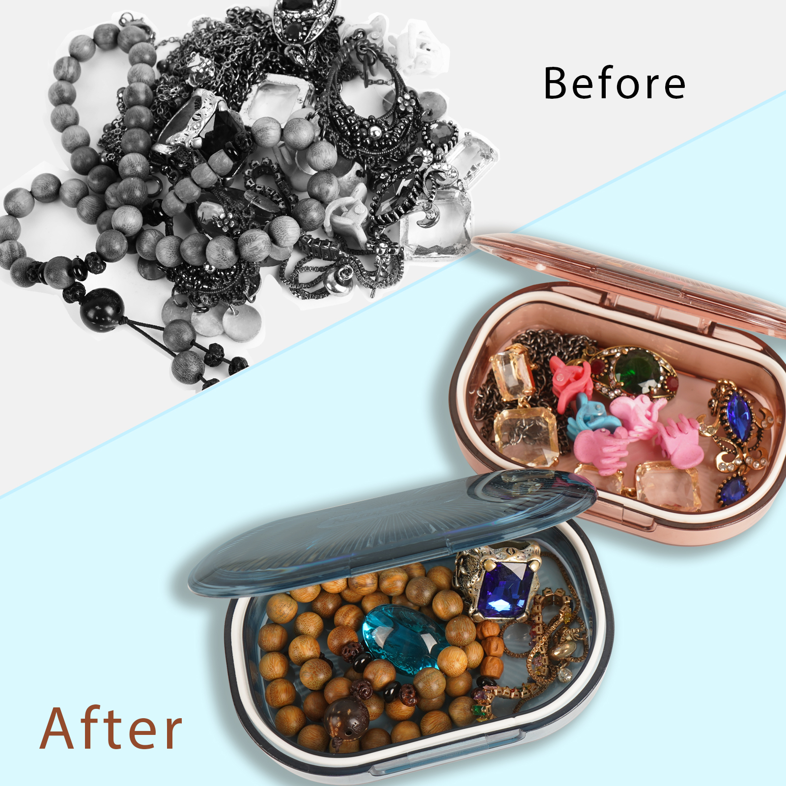 Pack Travel Hair Tie Container, Portable Small Cotton Swab Holder with Lid, Plastic Flosser Dispenser Hair Accessories Organizer (Pink, Blue) - Image 5