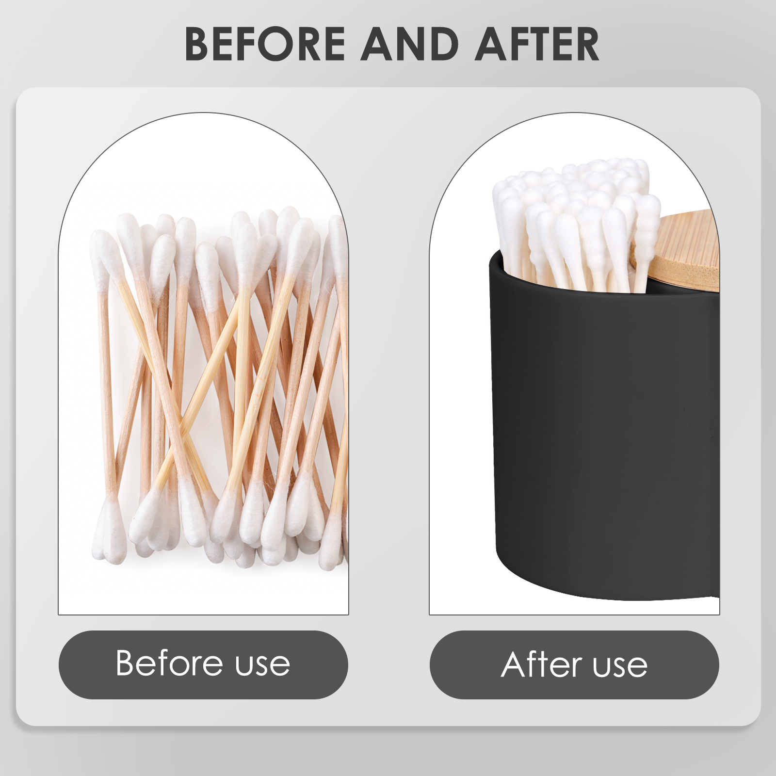 Cotton Pad and Swab Holder, Small Plastic Cotton Swabs Dispenser with Lid, Bathroom Accessories Storage Organizer for Cotton Swabs, Cotton Pads, Floss Picks (Black) - Image 5