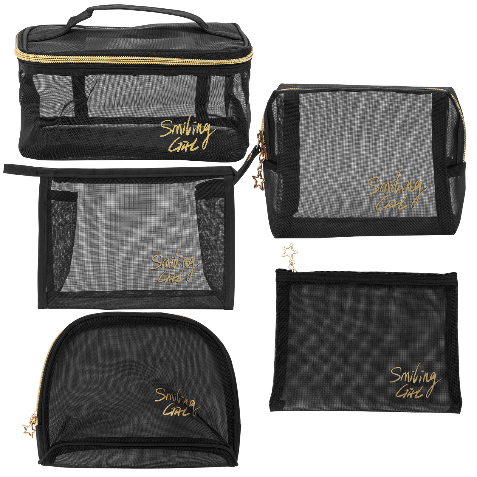 Pieces Mesh Makeup Bags, Portable Mesh Cosmetic Bag with Zipper, Travel Toiletry Bag for Home Office Travel Accessories (Black) - Image 3