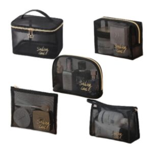 Pieces Mesh Makeup Bags, Portable Mesh Cosmetic Bag with Zipper, Travel Toiletry Bag for Home Office Travel Accessories (Black)