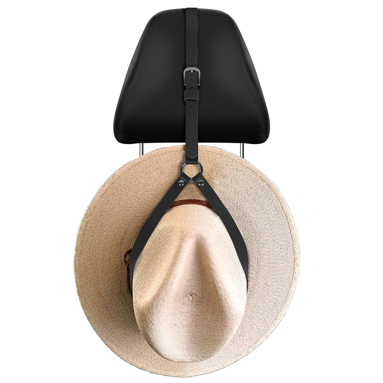 Cowboy Hat Rack for Pickup Trucks, Leather Cowboy Hat Holder for Truck Headrest, Cowboy Hat Hanger for Vehicle SUV Car Accessories (Black) - Image 5