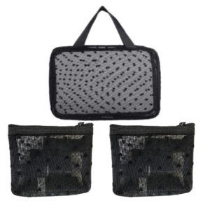 Pieces Heart Print Mesh Cosmetic Bag, Portable Mesh Makeup Bag with Zipper, Small Toiletry Pouches for Home Office Travel (Black)