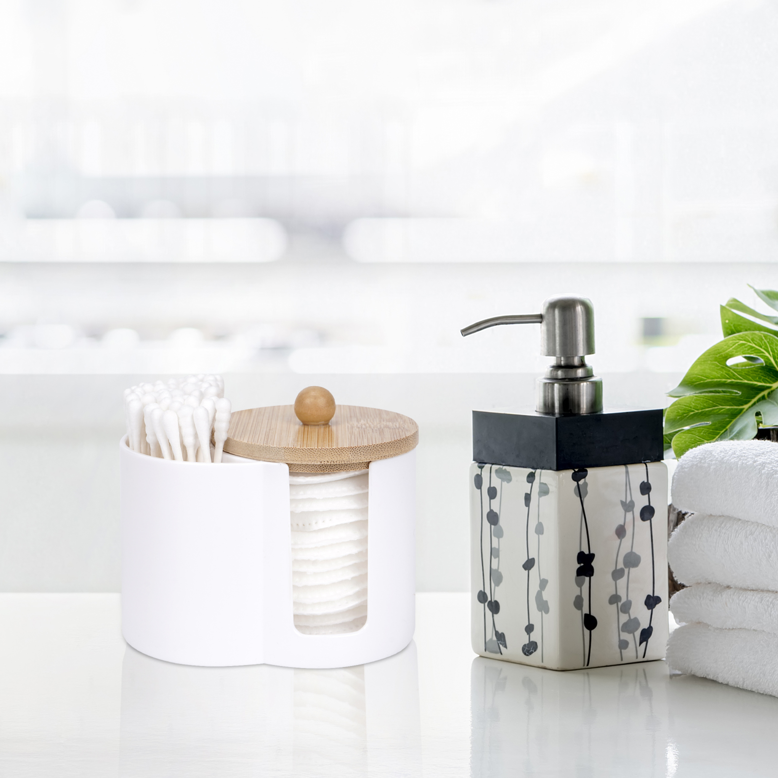 Cotton Pad and Swab Holder, Small Plastic Cotton Swabs Dispenser with Lid, Bathroom Accessories Storage Organizer for Cotton Swabs, Cotton Pads, Floss Picks (White) - Image 3
