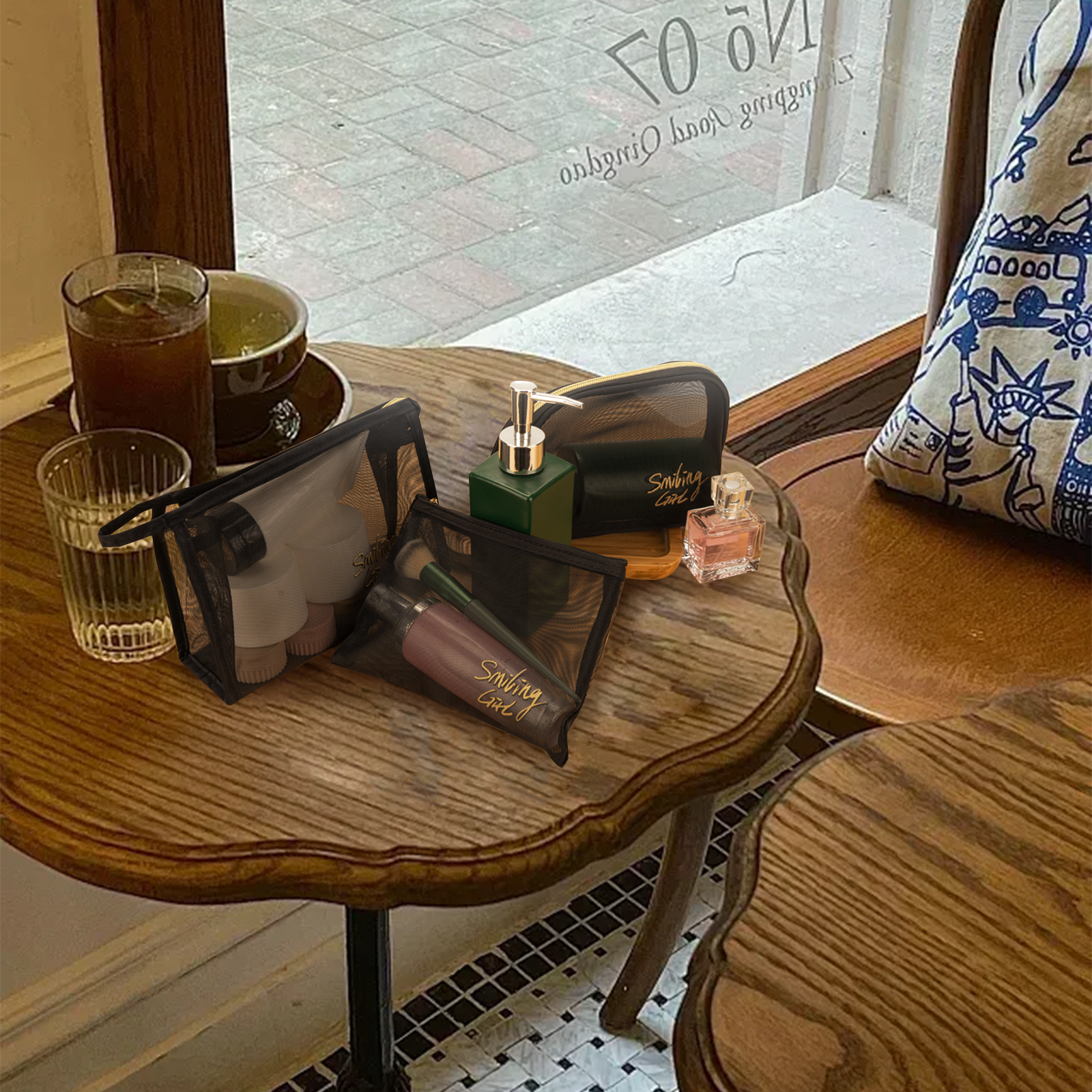 Pieces Mesh Makeup Bags, Portable Mesh Cosmetic Bag with Zipper, Travel Toiletry Bag for Home Office Travel Accessories (Black) - Image 6