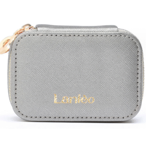 Lipstick Case with Mirror for Purse, Travel Leather Lip Gloss Storage Organizer, Portable Small Makeup Bag for Women (Grey)