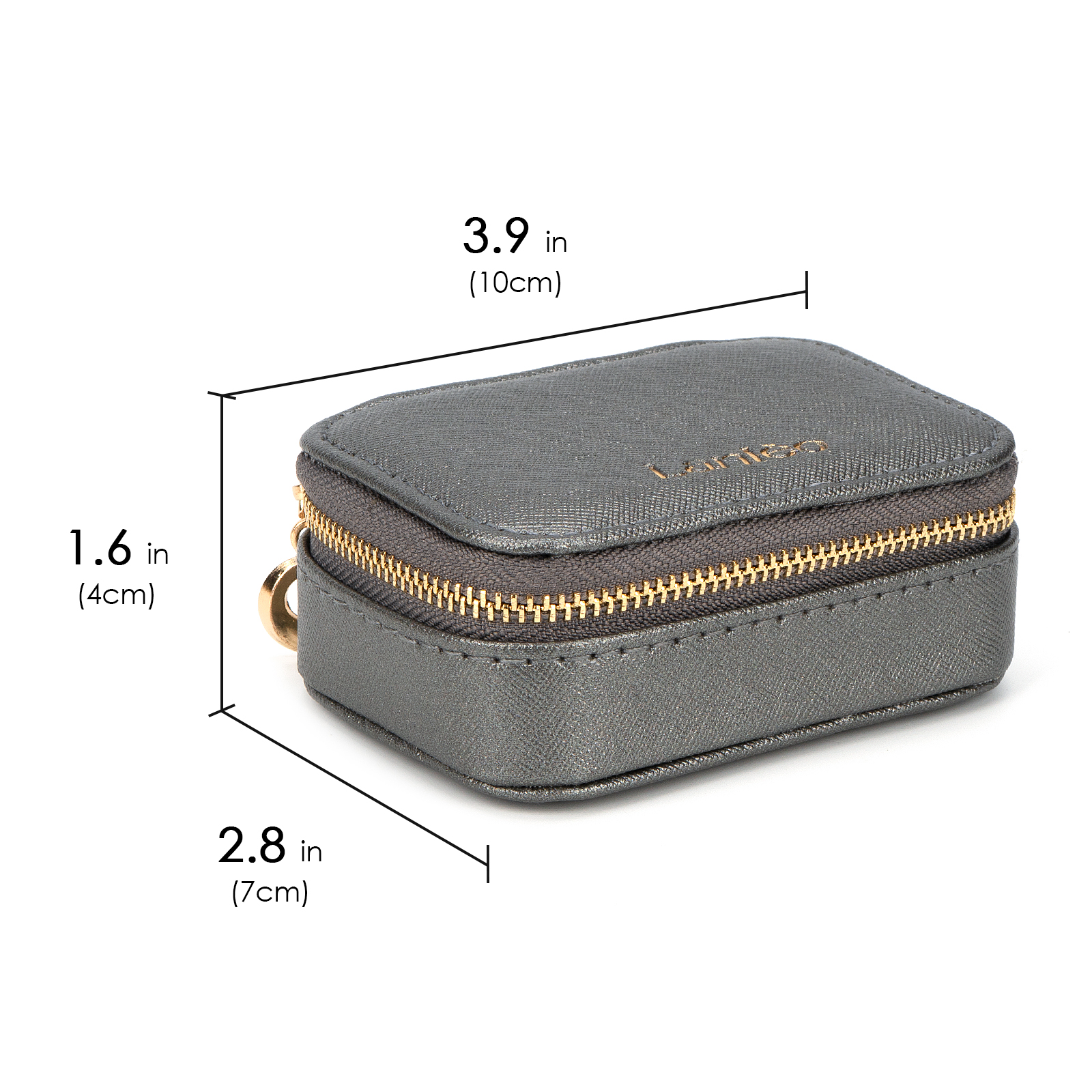 Lipstick Case with Mirror for Purse, Travel Leather Lip Gloss Storage Organizer, Portable Small Makeup Bag for Women (Grey) - Image 3