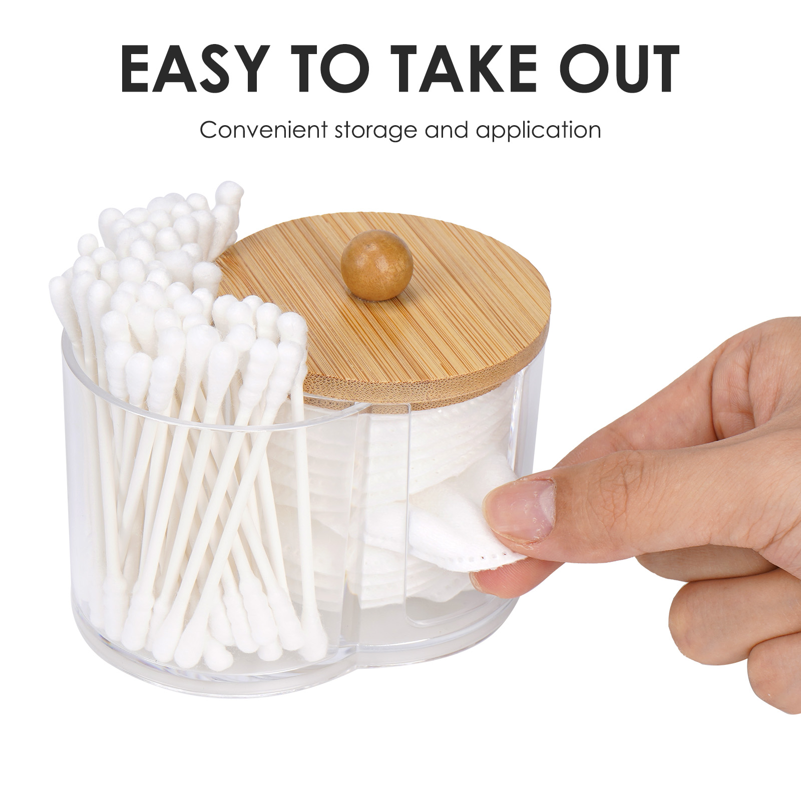 Cotton Swab Holder,Cotton Pad Holder, Small Plastic Cotton Swabs Dispenser with Lid, Bathroom Accessories Storage Organizer for Swabs, Pads, Floss Picks (Clear) - Image 6