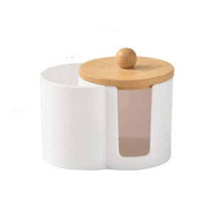 Cotton Pad and Swab Holder, Small Plastic Cotton Swabs Dispenser with Lid, Bathroom Accessories Storage Organizer for Cotton Swabs, Cotton Pads, Floss Picks (White)