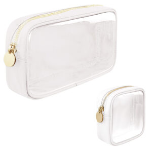 Clear Makeup Bag Set of 2, TSA Approved Waterproof Travel Cosmetic Bag, PVC Nylon Portable Makeup Organizer Bags for Women (White)