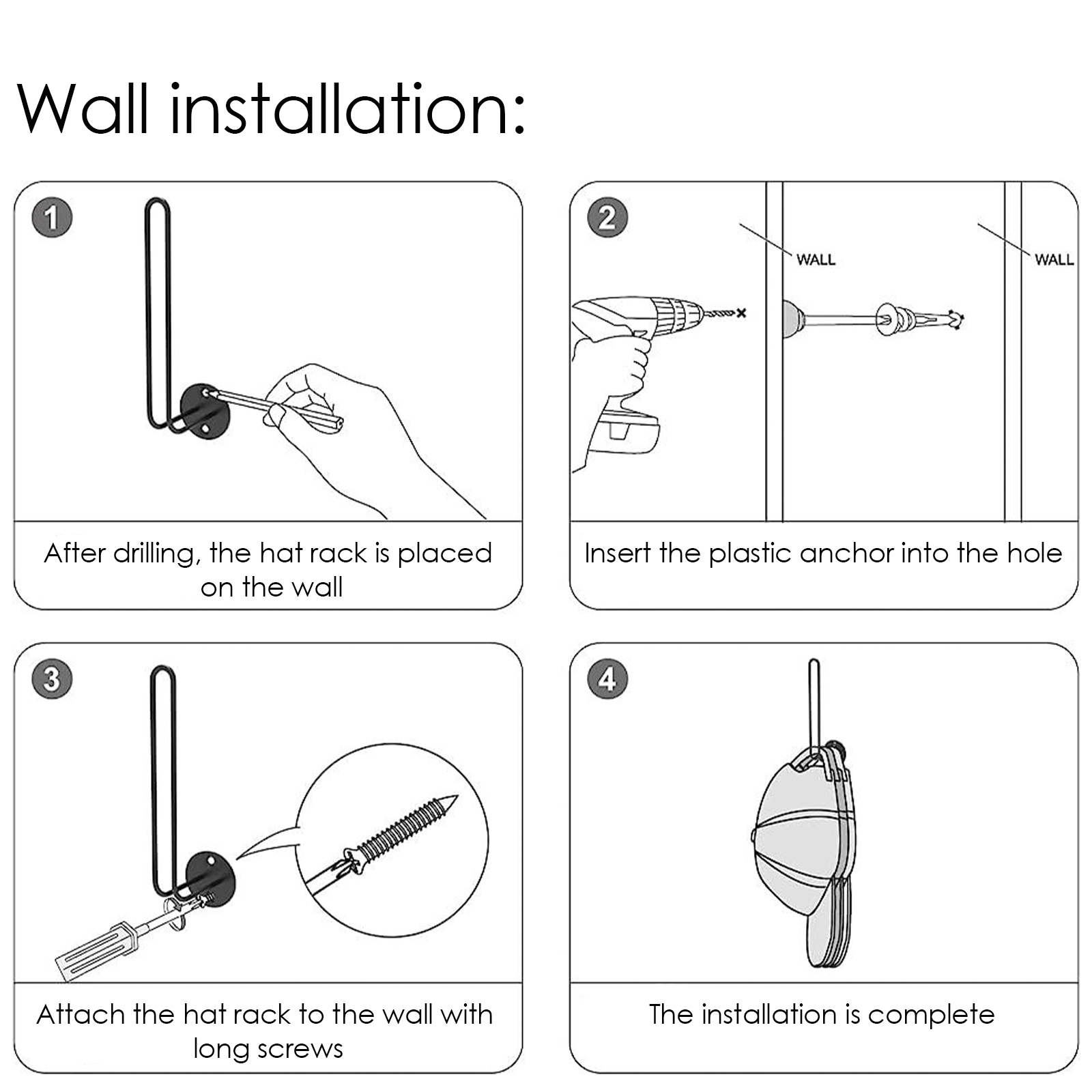 Pack Hat Racks for Baseball Caps, Wall Mounted Metal Hat Organizer for Closet, Adhesive Hat Holder Hat Storage Hooks (Black) - Image 5