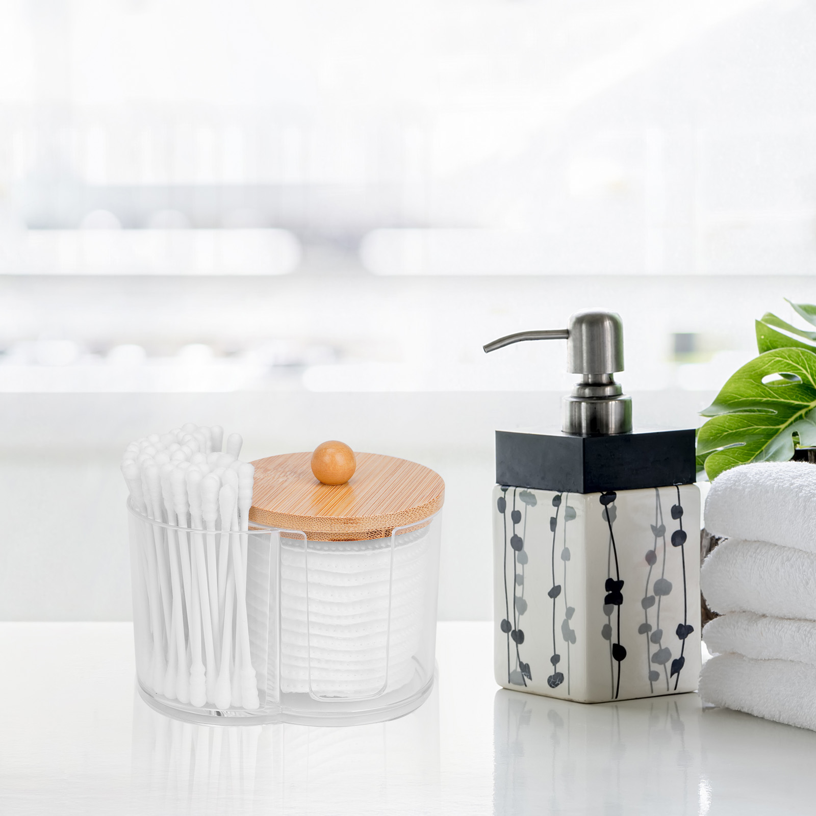 Cotton Swab Holder,Cotton Pad Holder, Small Plastic Cotton Swabs Dispenser with Lid, Bathroom Accessories Storage Organizer for Swabs, Pads, Floss Picks (Clear) - Image 3