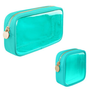 Clear Makeup Bag Set of 2, TSA Approved Waterproof Travel Cosmetic Bag, PVC Nylon Portable Makeup Organizer Bags for Women (Green)